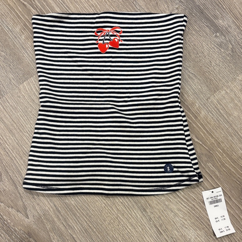 NWT Hollister Striped Tube Top with Cherry Embroidery